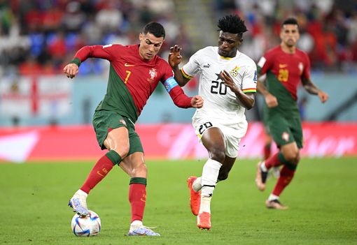 Yesterdays man of the match winner Cristiano Ronaldo takes on Ghana's forward Mohamed Kudus who provided an assist to Ghana's and Africa's first goal in ongoing World cup in Qatar