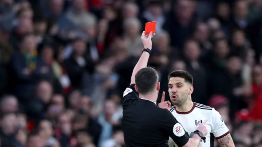 Fulham's Alexandre Mitrovic received a red card after assaulting the referee