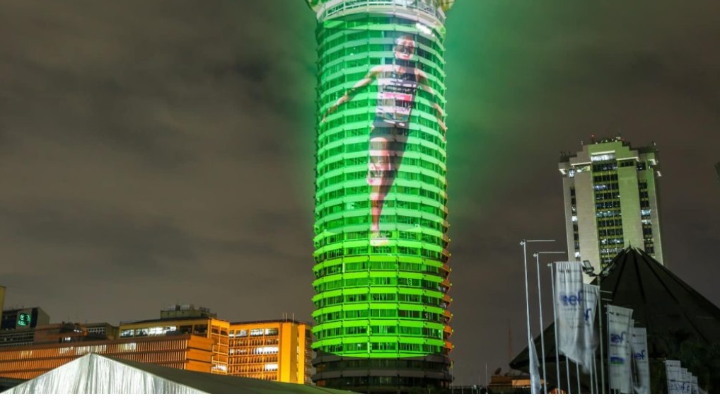 Safaricom Displays Faith Kipyego’s Image On  KICC Building