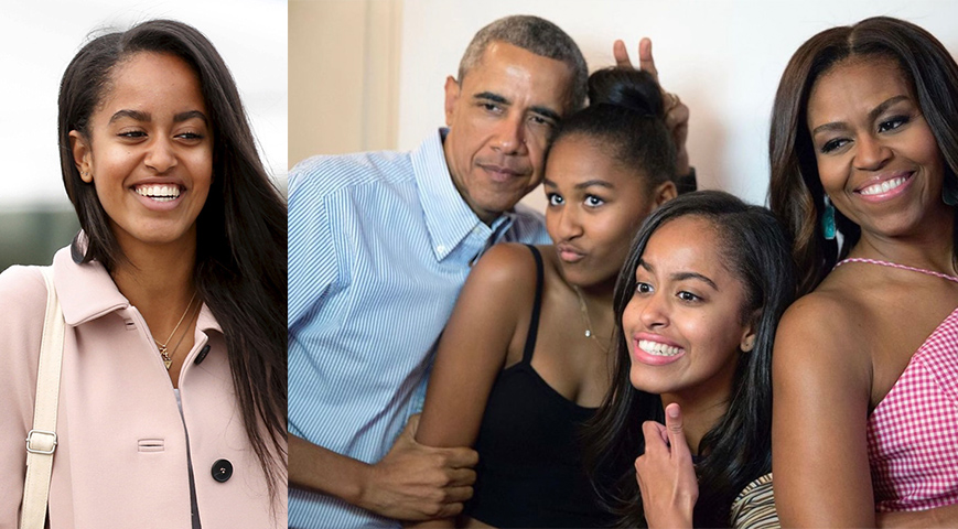 Barrack Obama With His Wife Michelle Obama and their 2 daughters Malia and Sasha