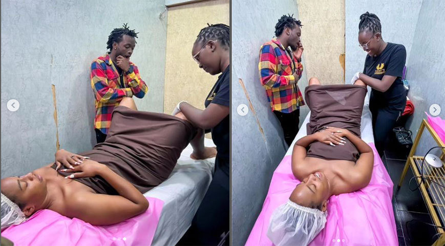 Bahati accompanies wife to get her Rosecoco waxed