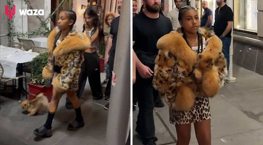 North West Twins With Puppy, Wears Fur Coat in New York City