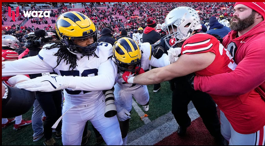 Ohio State & Michigan Football Teams Fight After Game Following Flag Planting